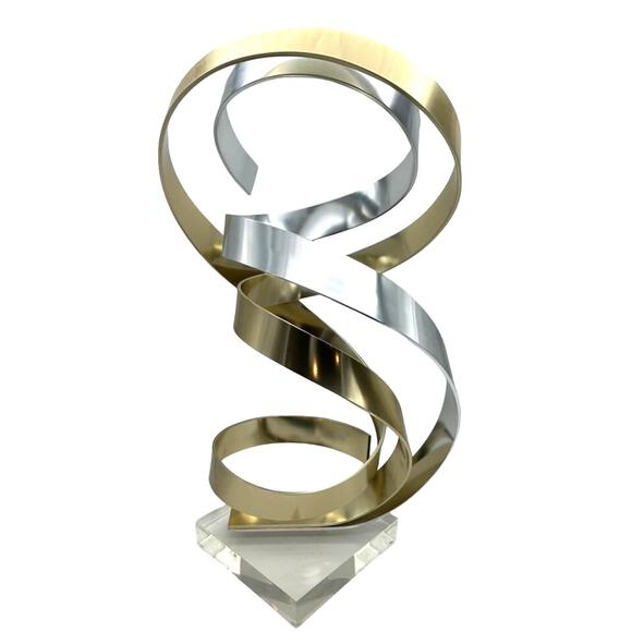 Dan Murphy 1989 Signed Two Tone Aluminum Ribbon Sculpture Lucite Base Abstract - Picture 4 of 14
